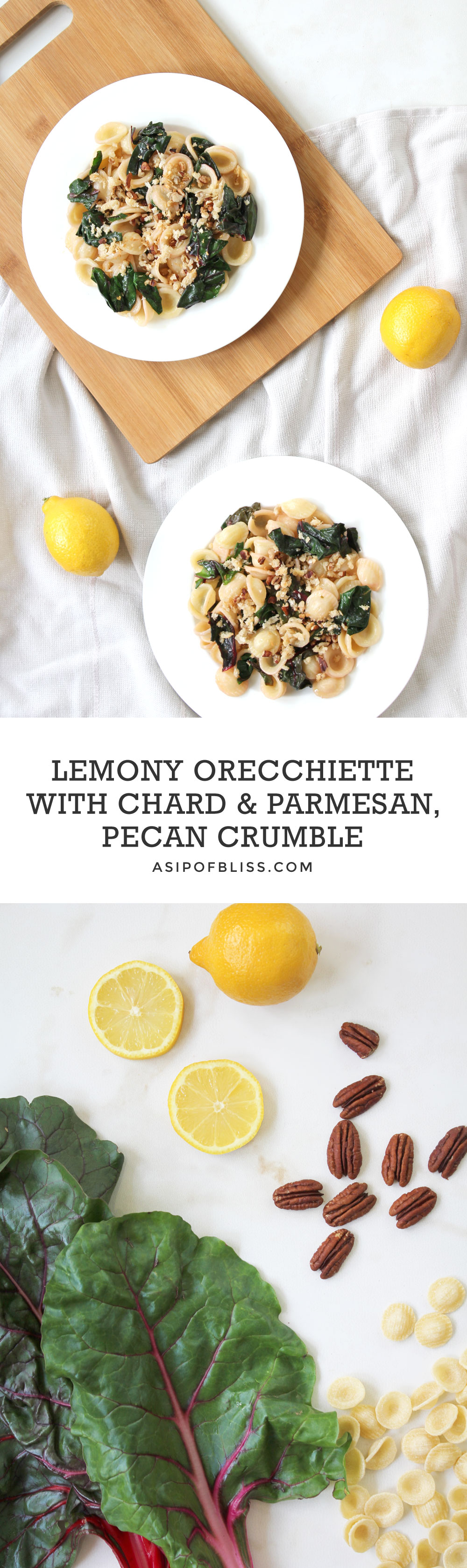 Lemony Orecchiette with Chard & Parmesan, Pecan Crumble